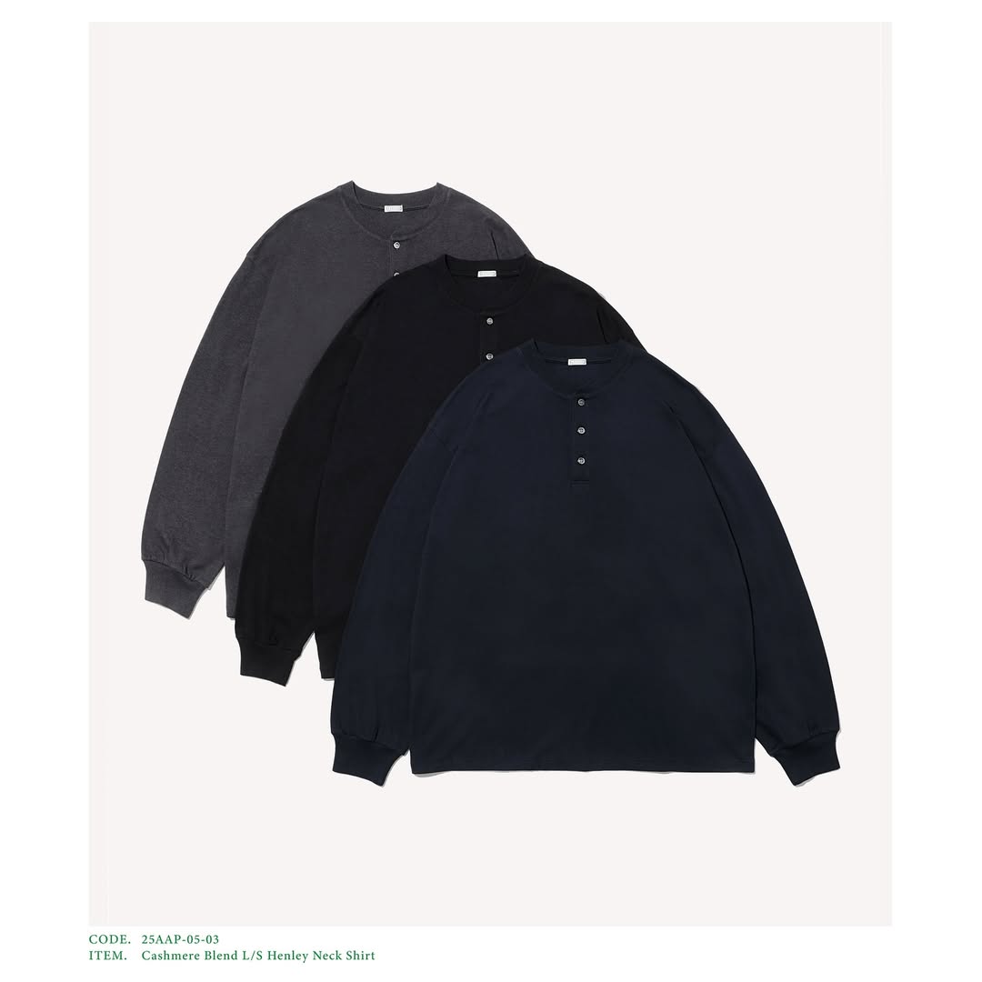 A.PRESSE 25AW Cashmere Blend L/S Henley Neck Shirt